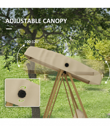 Outsunny 3 Seater Garden Swing Chair with Adjustable Canopy and Cushions, Beige
