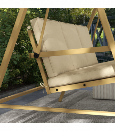 Outsunny 3 Seater Garden Swing Chair with Adjustable Canopy and Cushions, Beige