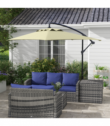 Outsunny 3 m Cantilever Parasol with Cross Base, Crank Handle, 6 Ribs, Beige