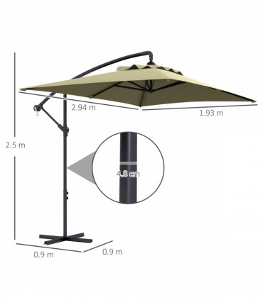 Outsunny 3 m Cantilever Parasol with Cross Base, Crank Handle, 6 Ribs, Beige