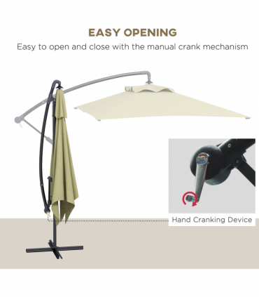 Outsunny 3 m Cantilever Parasol with Cross Base, Crank Handle, 6 Ribs, Beige