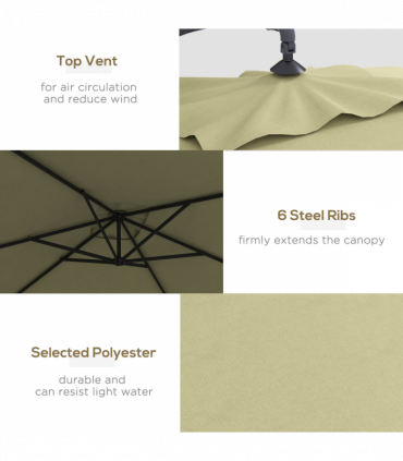 Outsunny 3 m Cantilever Parasol with Cross Base, Crank Handle, 6 Ribs, Beige