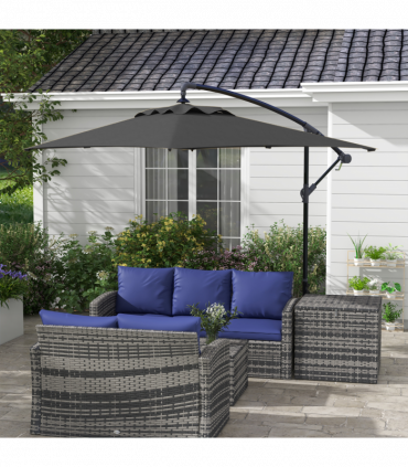 Outsunny 3 m Cantilever Parasol with Cross Base, Crank Handle, 6 Ribs, Black