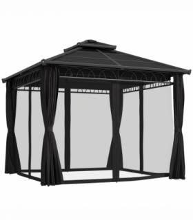 Outsunny 3 x 3 (m) Double Roof Hard Top Gazebo w/Nettings, Dark Grey