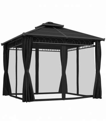 Outsunny 3 x 3 (m) Double Roof Hard Top Gazebo w/Nettings, Dark Grey