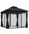 Outsunny 3 x 3 (m) Double Roof Hard Top Gazebo w/Nettings, Dark Grey