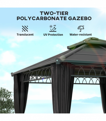 Outsunny 3 x 3 (m) Double Roof Hard Top Gazebo w/Nettings, Dark Grey