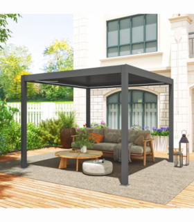 Outsunny 3 x 3(m) Electric Louvered Pergola Aluminium Pergola w/ LED Light