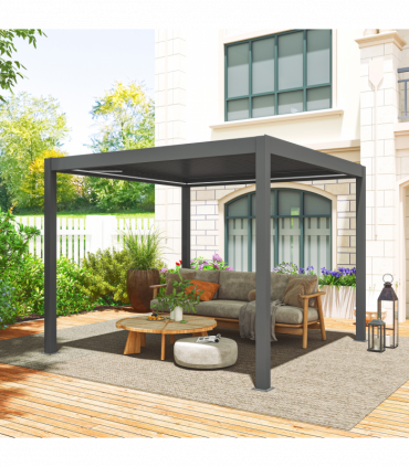 Outsunny 3 x 3(m) Electric Louvered Pergola Aluminium Pergola w/ LED Light