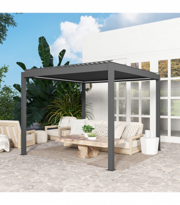 Outsunny 3 x 3(m) Electric Louvered Pergola Aluminium Pergola w/ LED Light