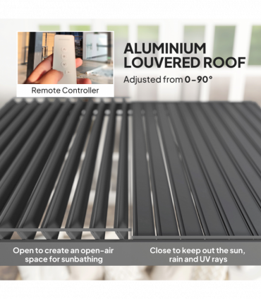Outsunny 3 x 3(m) Electric Louvered Pergola Aluminium Pergola w/ LED Light