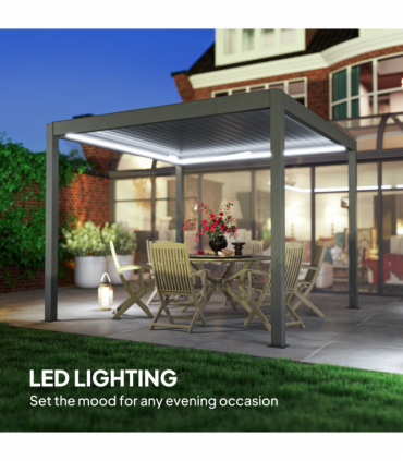 Outsunny 3 x 3(m) Electric Louvered Pergola Aluminium Pergola w/ LED Light