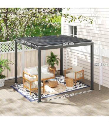 Outsunny 3 x 3(m) Electric Louvered Pergola Aluminium Pergola w/ LED Light