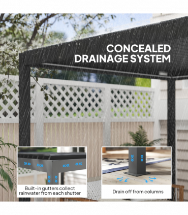 Outsunny 3 x 3(m) Electric Louvered Pergola Aluminium Pergola w/ LED Light