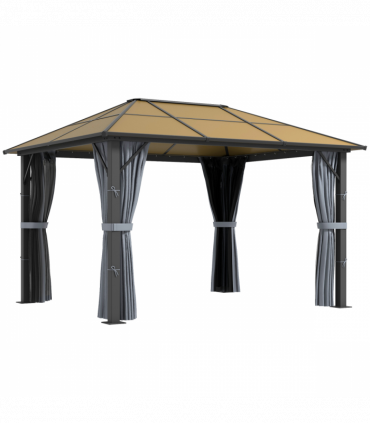 Outsunny 3 x 3.6m Hardtop Gazebo with Aluminium Frame and Curtains