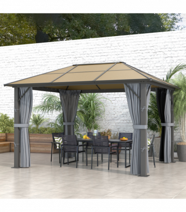 Outsunny 3 x 3.6m Hardtop Gazebo with Aluminium Frame and Curtains