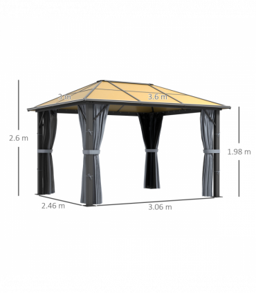 Outsunny 3 x 3.6m Hardtop Gazebo with Aluminium Frame and Curtains