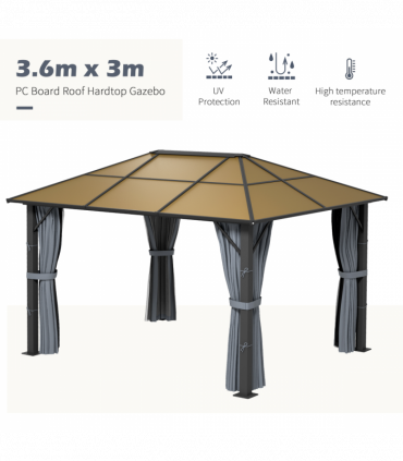 Outsunny 3 x 3.6m Hardtop Gazebo with Aluminium Frame and Curtains