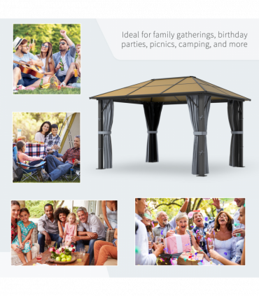 Outsunny 3 x 3.6m Hardtop Gazebo with Aluminium Frame and Curtains