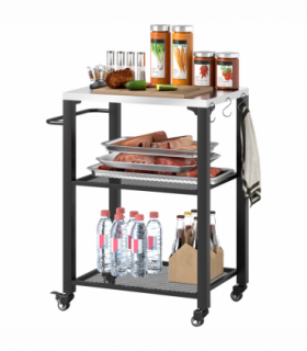 Outsunny 3-Shelf Outdoor Grill Cart, Outdoor Kitchen w/ Stainless Steel Top