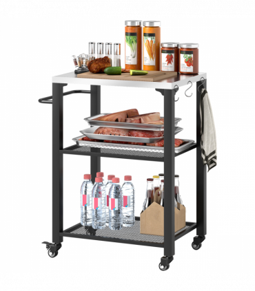 Outsunny 3-Shelf Outdoor Grill Cart, Outdoor Kitchen w/ Stainless Steel Top