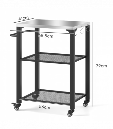 Outsunny 3-Shelf Outdoor Grill Cart, Outdoor Kitchen w/ Stainless Steel Top