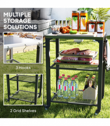 Outsunny 3-Shelf Outdoor Grill Cart, Outdoor Kitchen w/ Stainless Steel Top