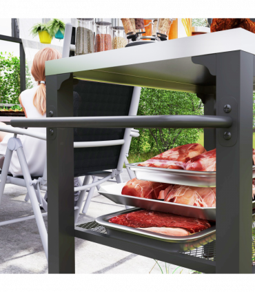 Outsunny 3-Shelf Outdoor Grill Cart, Outdoor Kitchen w/ Stainless Steel Top