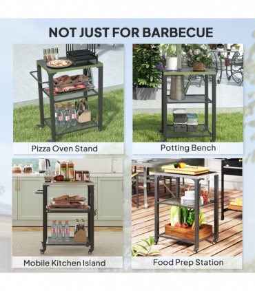 Outsunny 3-Shelf Outdoor Grill Cart, Outdoor Kitchen w/ Stainless Steel Top