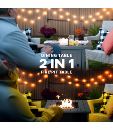 Outsunny 40,000 BTU Gas Firepit Table with Protective Cover, Grey
