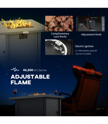 Outsunny 40,000 BTU Gas Firepit Table with Protective Cover, Grey