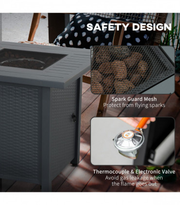 Outsunny 40,000 BTU Gas Firepit Table with Protective Cover, Grey