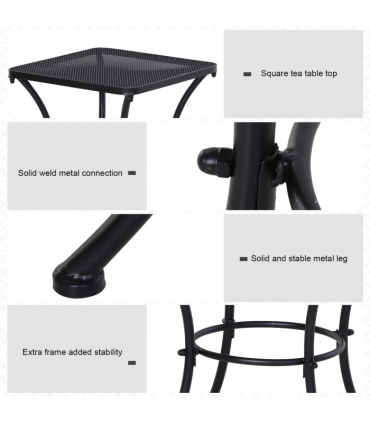 Outsunny 45cm Square Metal Outdoor Patio Bistro Table Coffee Desk Black
