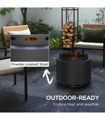 Outsunny 48.5cm Smokeless Wood Burning Firepit Metal Fire Pit, Black