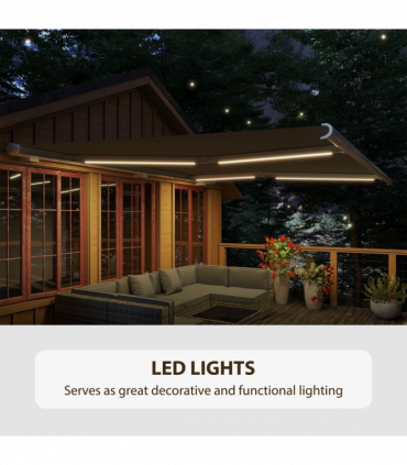 Outsunny 4x3m Full Cassette Electric/Manual Retractable Awning w/ LED Light