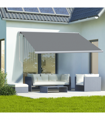 Outsunny 4x3m Full Cassette Electric/Manual Retractable Awning w/ LED Light