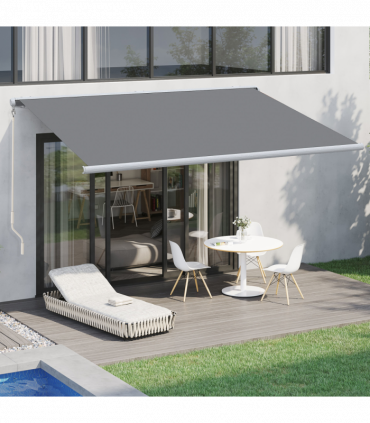 Outsunny 4x3m Full Cassette Electric/Manual Retractable Awning w/ LED Light