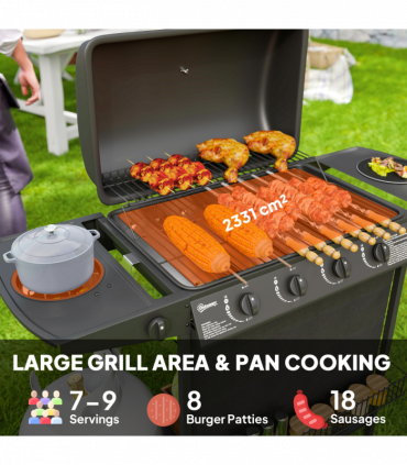 Outsunny 5 Burner Gas Barbecue Grill Portable Gas BBQ Grill with Lid, Black