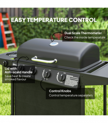 Outsunny 5 Burner Gas Barbecue Grill Portable Gas BBQ Grill with Lid, Black