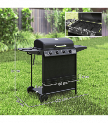 Outsunny 5 Burner Gas Barbecue Grill Portable Gas BBQ Grill with Lid, Black