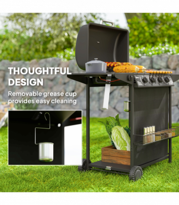 Outsunny 5 Burner Gas Barbecue Grill Portable Gas BBQ Grill with Lid, Black