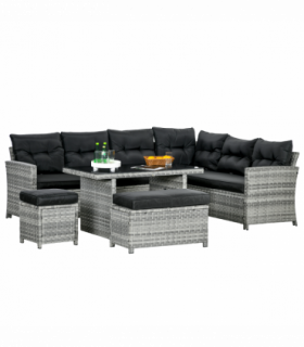 Outsunny 5 PCs Rattan Garden Furniture Set with Stools, Table, Cushion, Grey