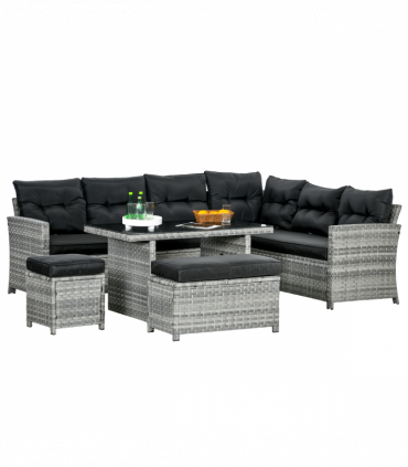 Outsunny 5 PCs Rattan Garden Furniture Set with Stools, Table, Cushion, Grey