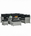 Outsunny 5 PCs Rattan Garden Furniture Set with Stools, Table, Cushion, Grey