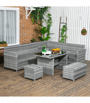 Outsunny 5 PCs Rattan Garden Furniture Set with Stools, Table, Cushion, Grey