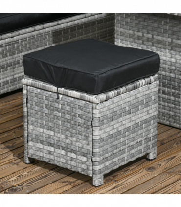Outsunny 5 PCs Rattan Garden Furniture Set with Stools, Table, Cushion, Grey