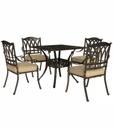 Outsunny 5 Pieces Cast Aluminium Garden Dining Set with Parasol Hole, Bronze