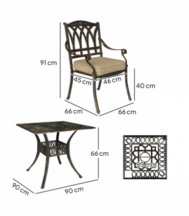 Outsunny 5 Pieces Cast Aluminium Garden Dining Set with Parasol Hole, Bronze