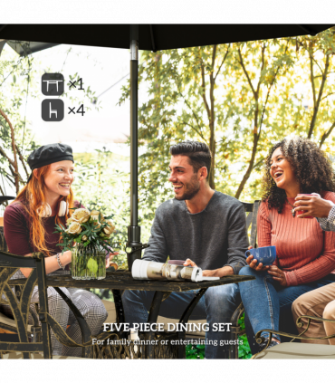 Outsunny 5 Pieces Cast Aluminium Garden Dining Set with Parasol Hole, Bronze