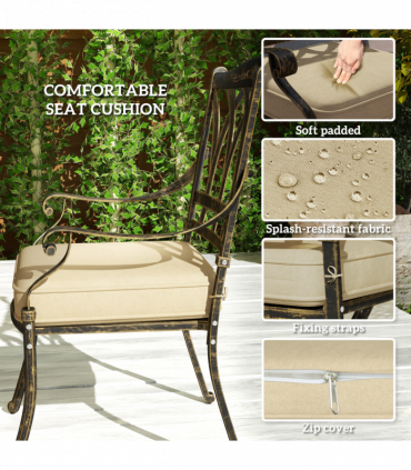 Outsunny 5 Pieces Cast Aluminium Garden Dining Set with Parasol Hole, Bronze